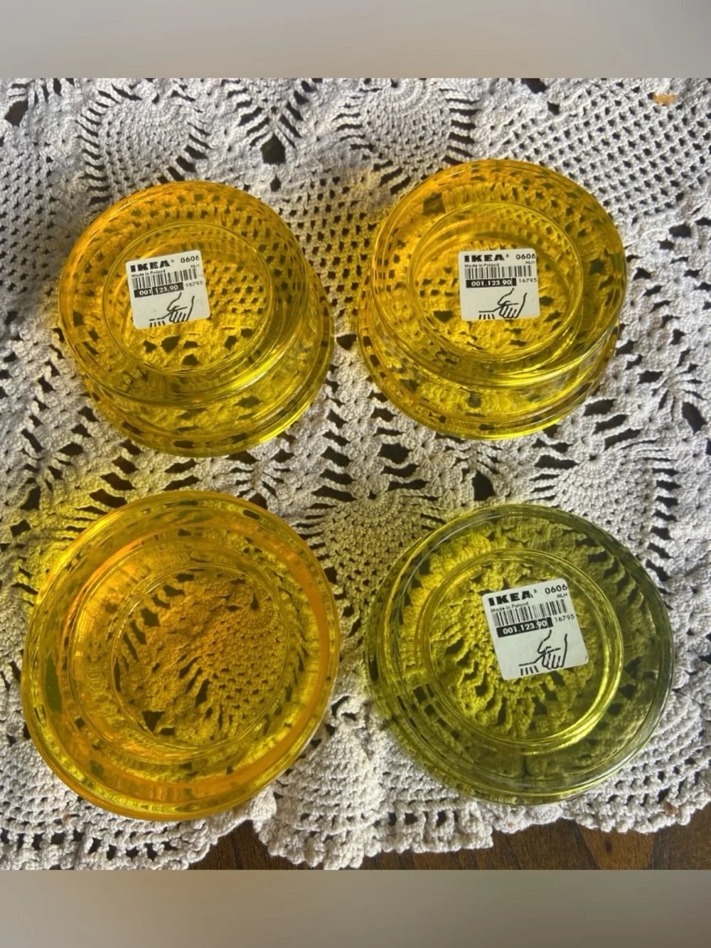 IKEA Vintage Amber Yellow & Green Glass Bowls Set of 4 Made in Poland